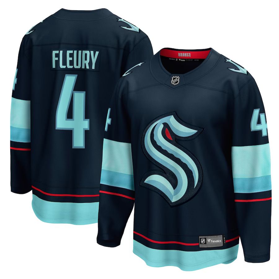Men Seattle Kraken #4 Haydn Fleury Fanatics Branded Deep Sea Blue Home Breakaway Player NHL Jersey